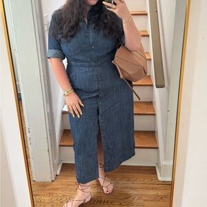 LOFT Denim Blue Button-Front Maxi Dress